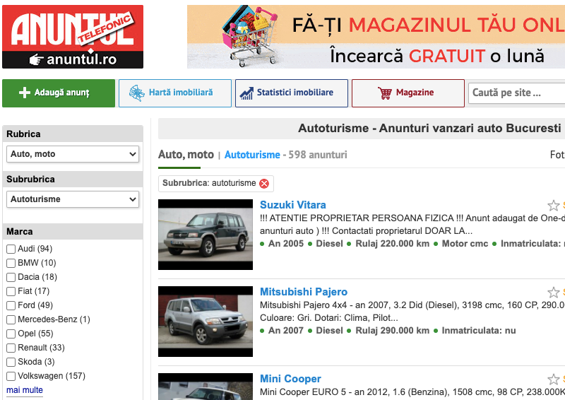 Сайты автомобилей в Румынии